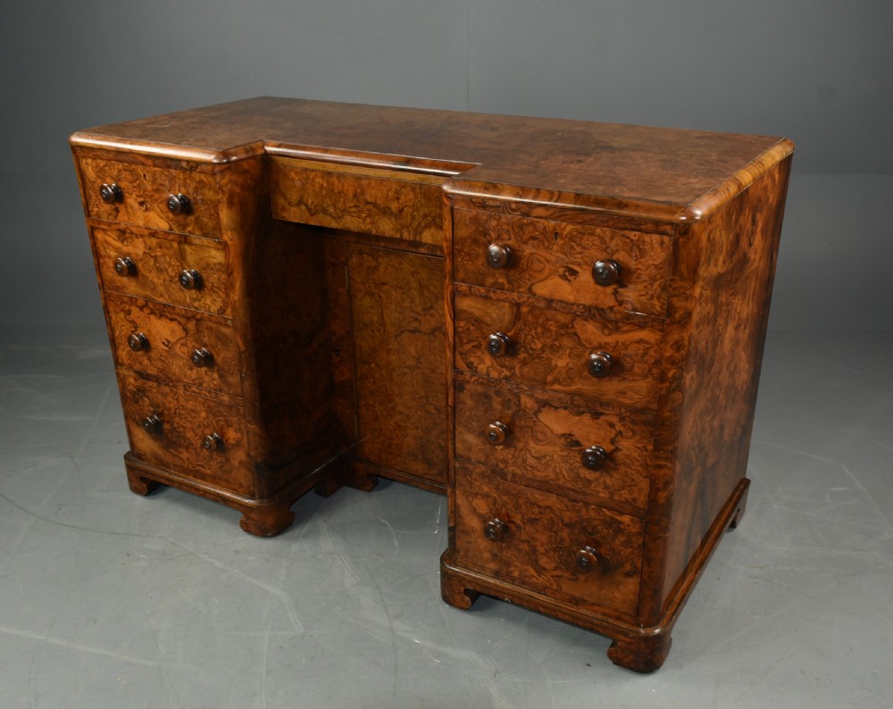 Victorian bur walnut knee hole desk  View III
