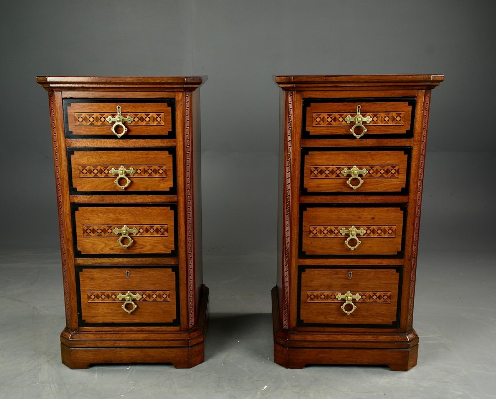 Antique pair of walnut Arts Crafts bedside chests of drawers 
