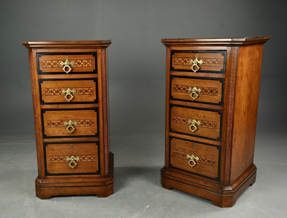 Antique pair of walnut Arts Crafts bedside chests of drawers  View II