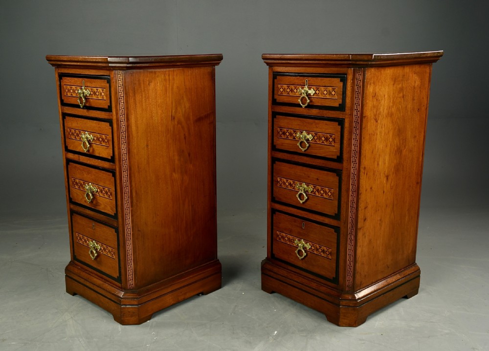 Antique pair of walnut Arts Crafts bedside chests of drawers  View III