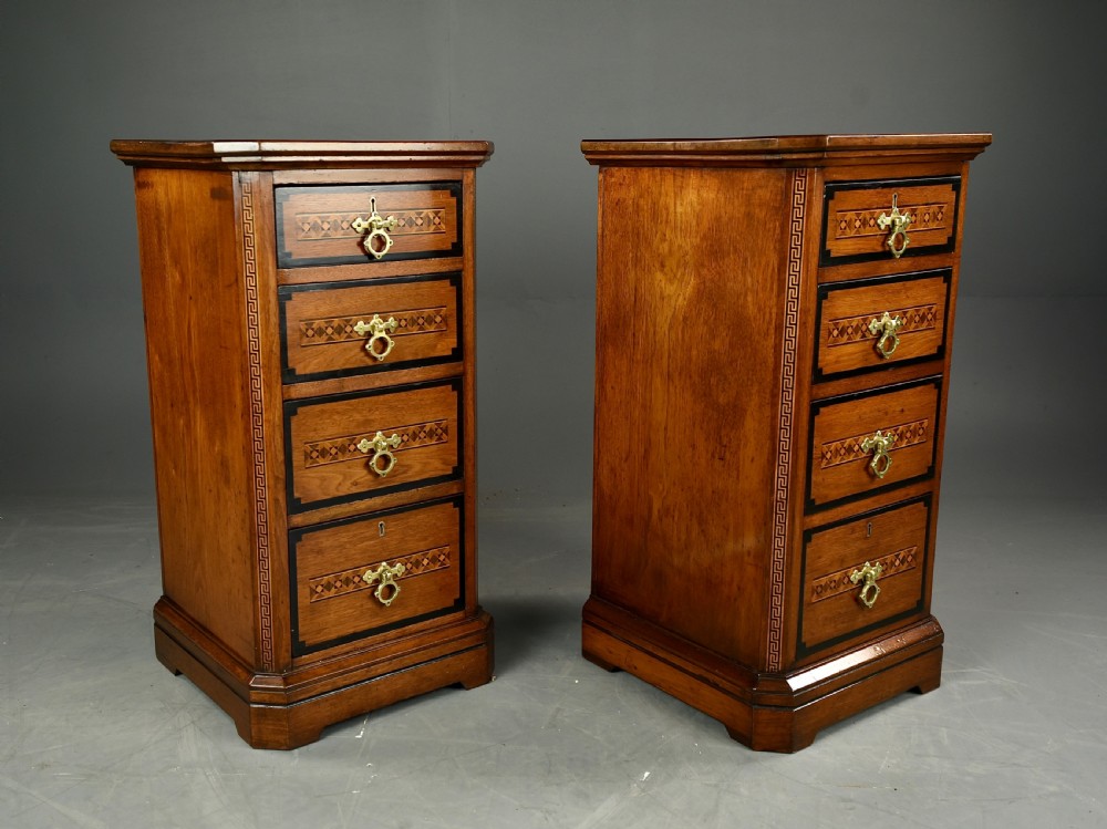 Antique pair of walnut Arts Crafts bedside chests of drawers  View IV