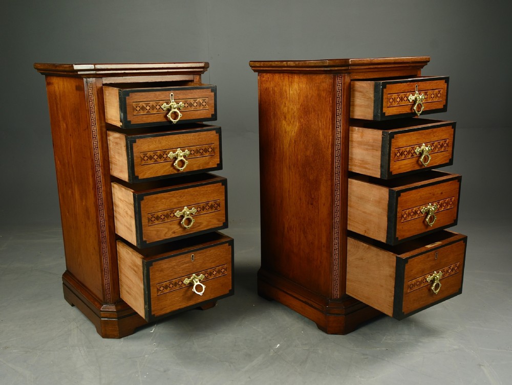 Antique pair of walnut Arts Crafts bedside chests of drawers  View VII