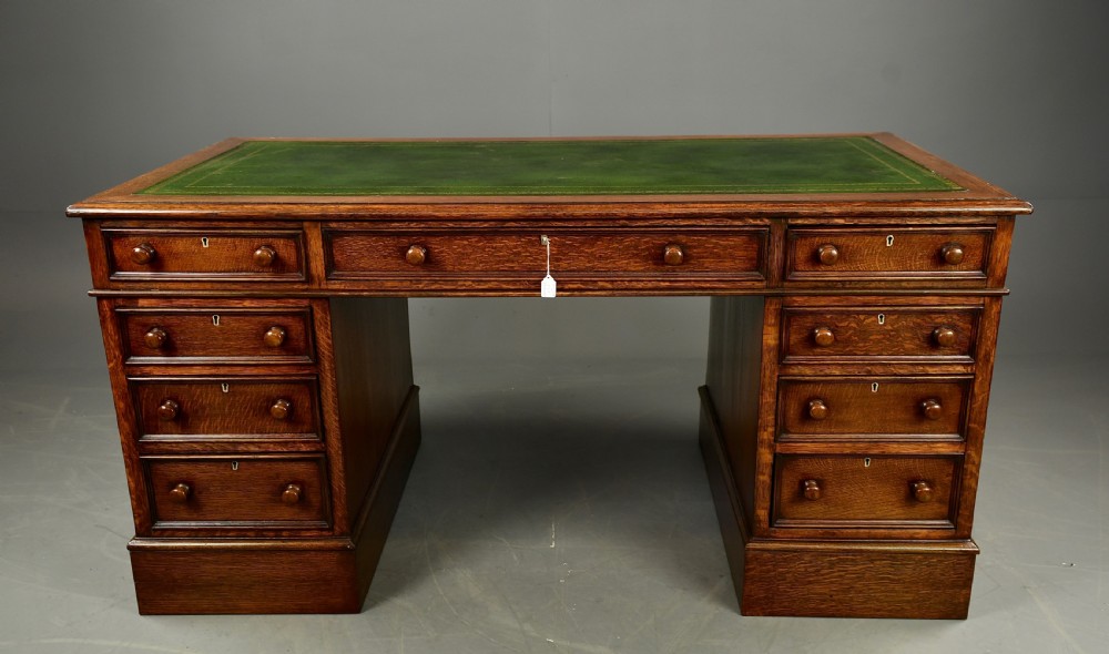 Antique Victorian oak pedestal desk 