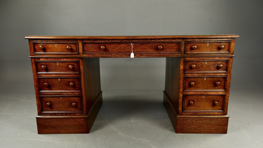 Antique Victorian oak pedestal desk  View II