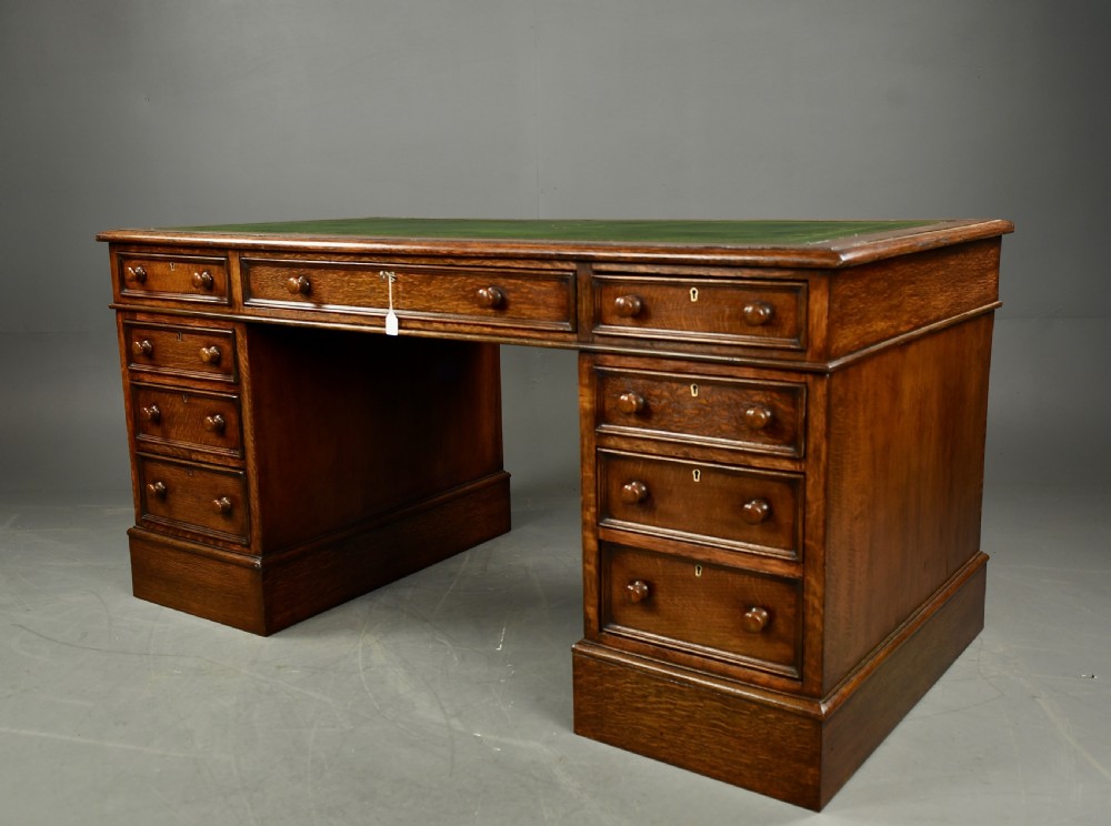 Antique Victorian oak pedestal desk  View III