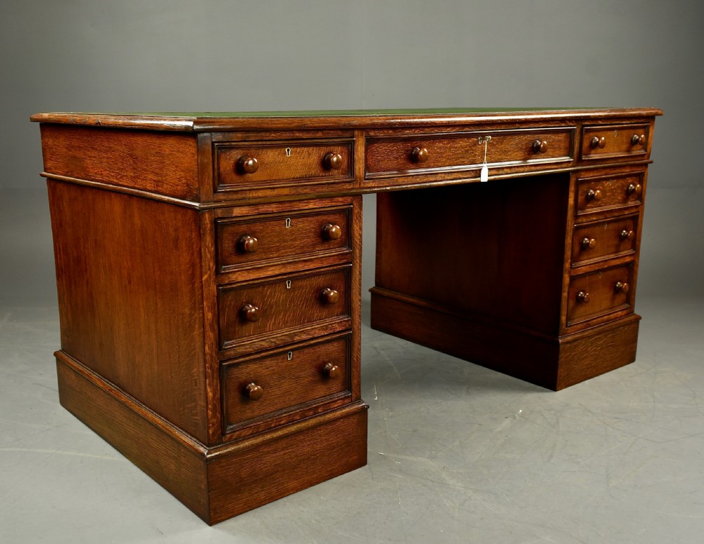 Antique Victorian oak pedestal desk  View IV