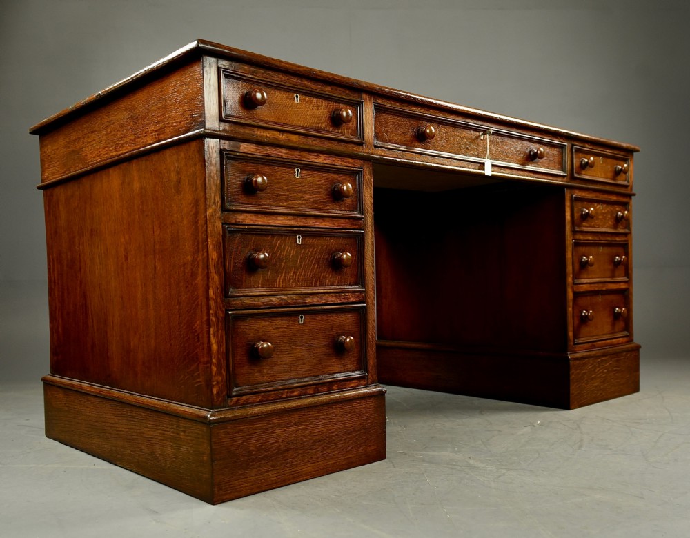 Antique Victorian oak pedestal desk  View V