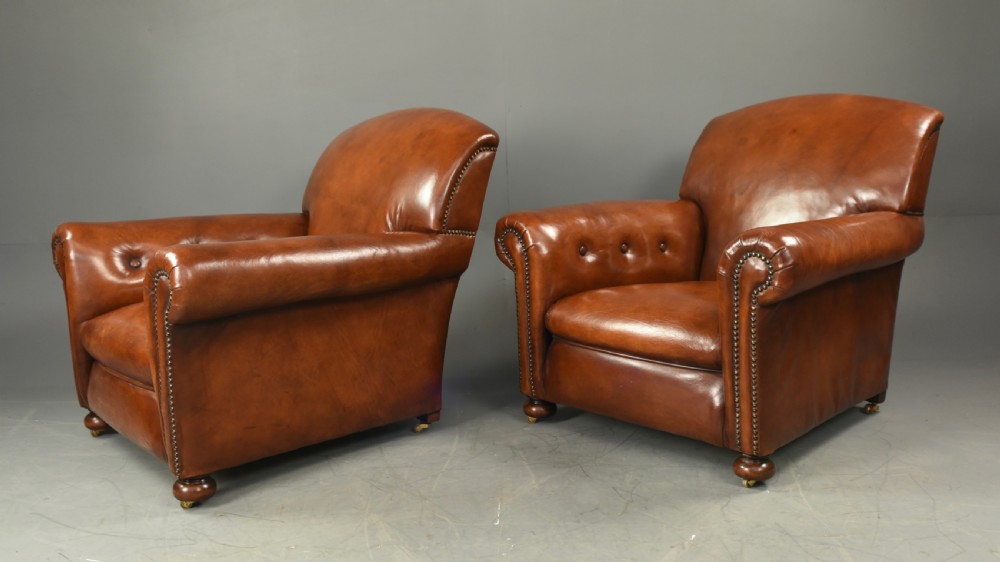 pair of Edwardian leather club arm chairs  View III
