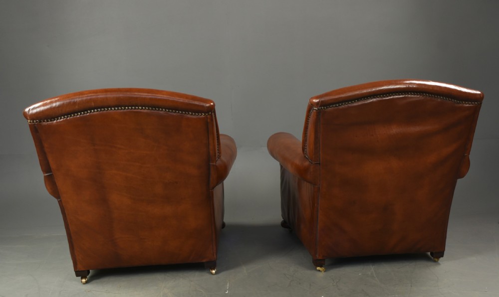 pair of Edwardian leather club arm chairs  View IV