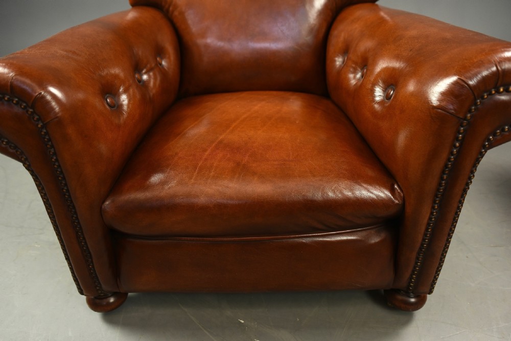pair of Edwardian leather club arm chairs  View VII