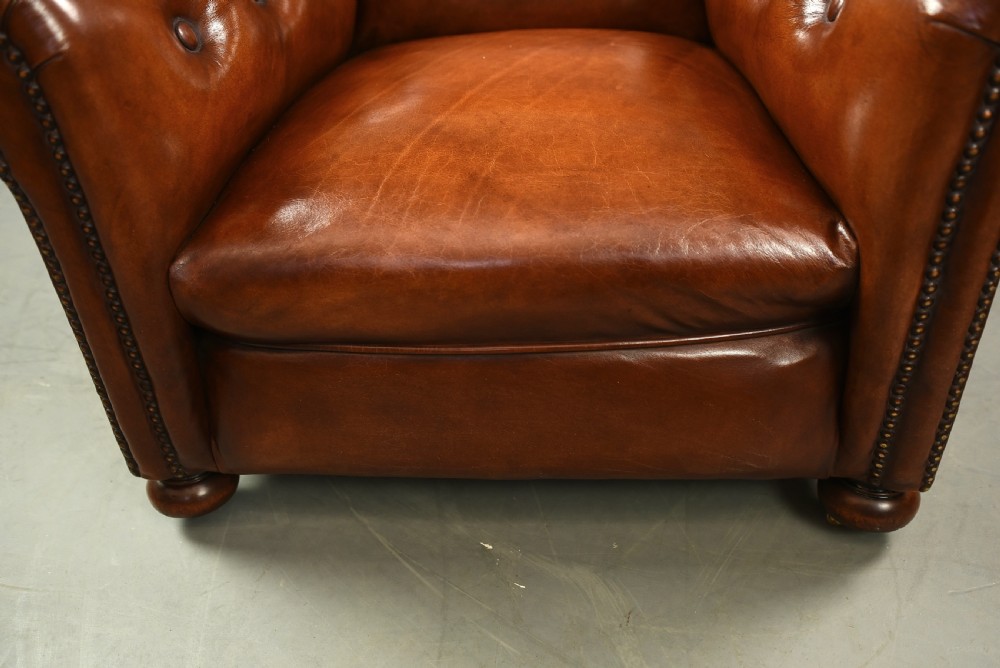 pair of Edwardian leather club arm chairs  View IX