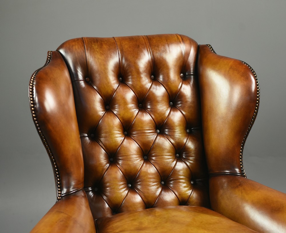 Antique Queen Anne style leather wing chair  View IV