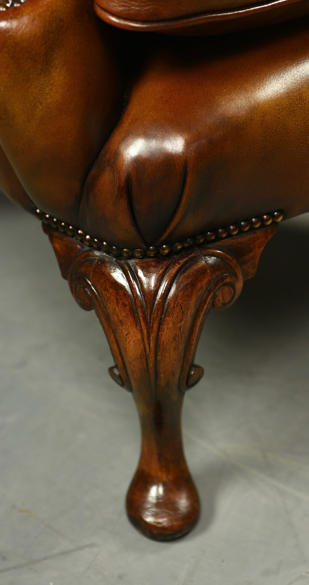 Antique Queen Anne style leather wing chair  View VI