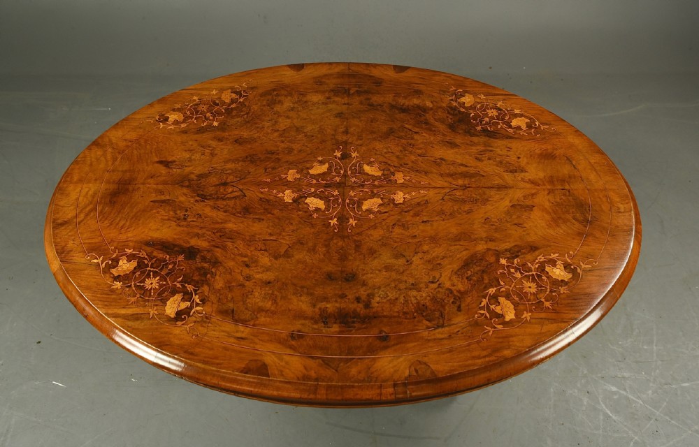 Victorian Burr walnut oval coffee table  View III