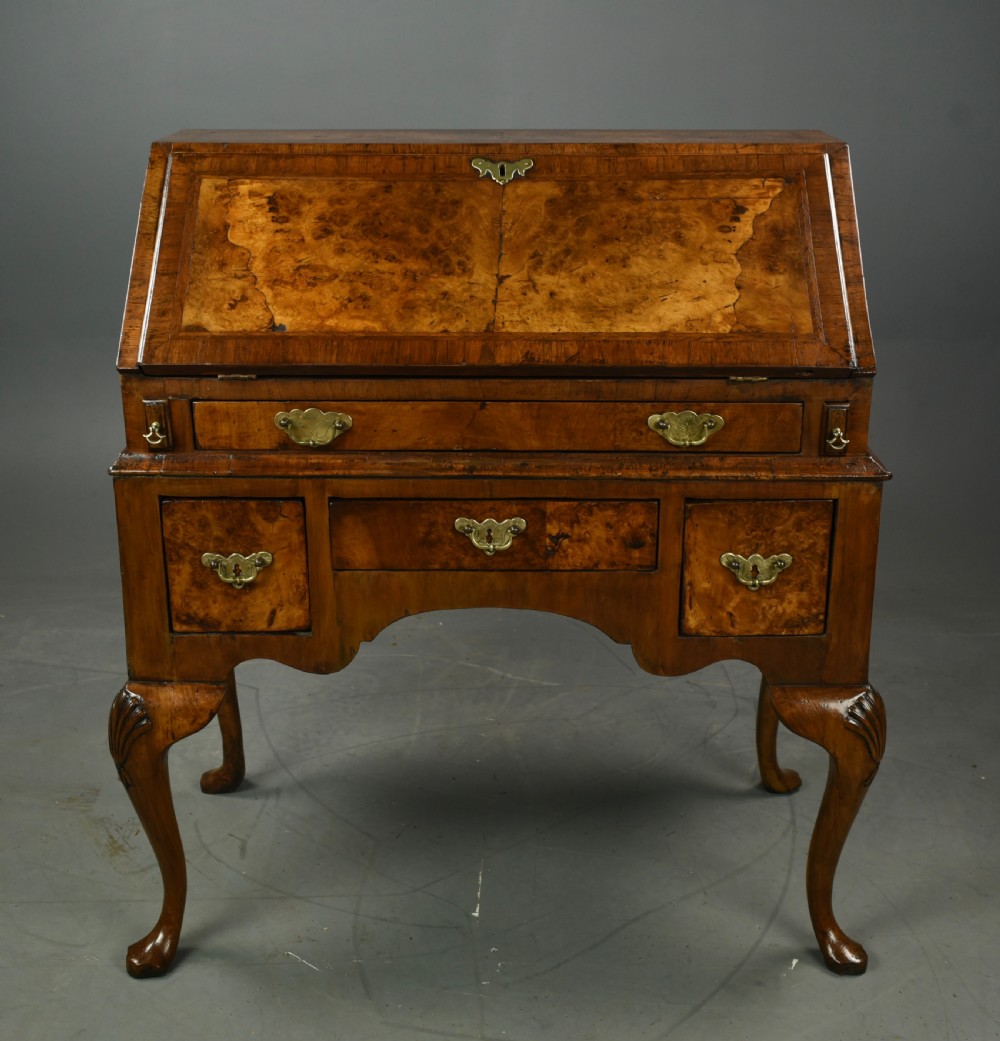 small Georgian burr walnut bureau 