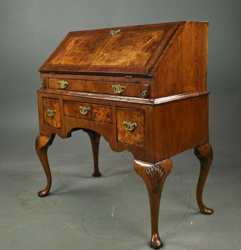small Georgian burr walnut bureau  View III
