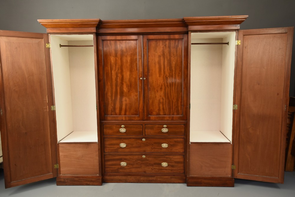 large Georgian mahogany breakfront wardrobe  View II