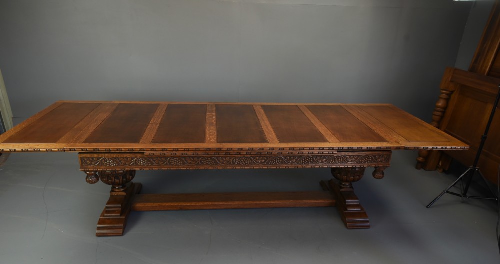 Large carved oak refectory table  View V