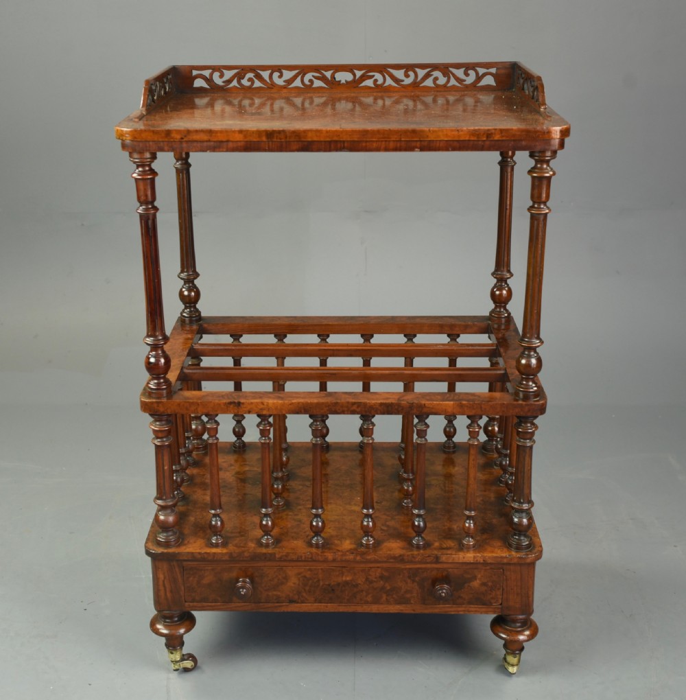 Victorian burr walnut Canterbury whatnot