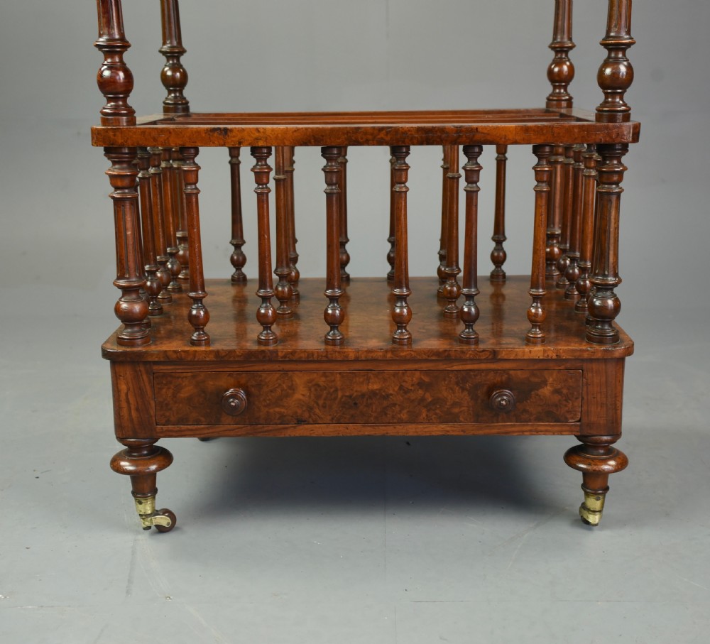 Victorian burr walnut Canterbury whatnot View III