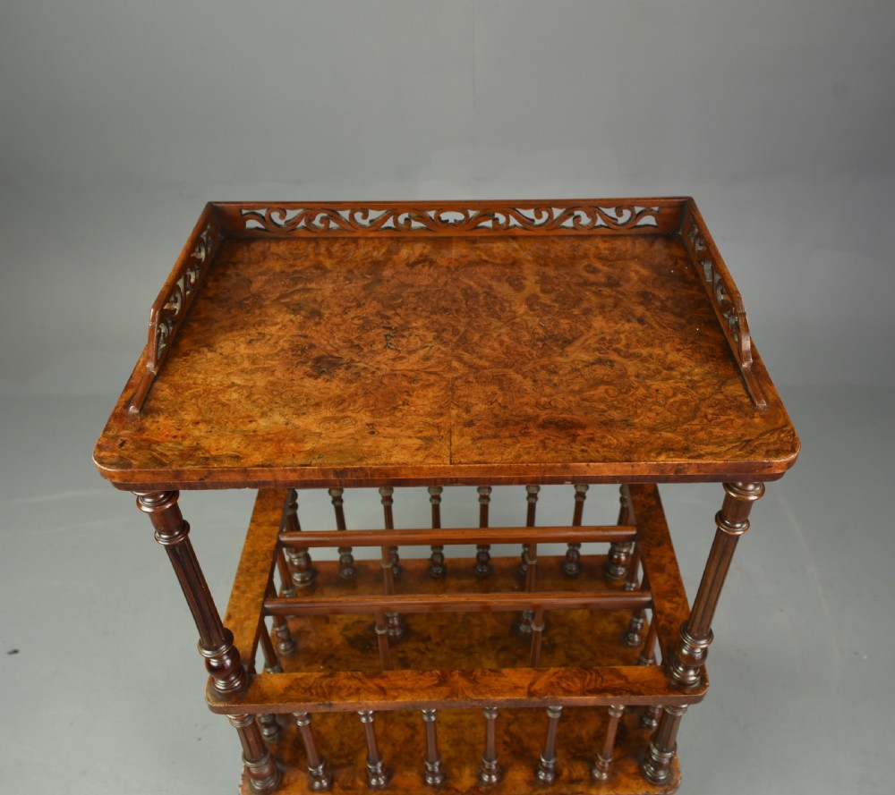 Victorian burr walnut Canterbury whatnot View V