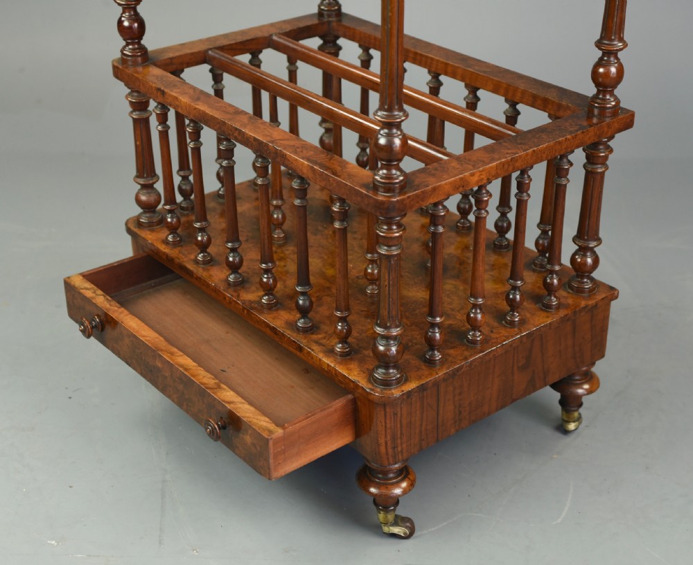 Victorian burr walnut Canterbury whatnot View VI