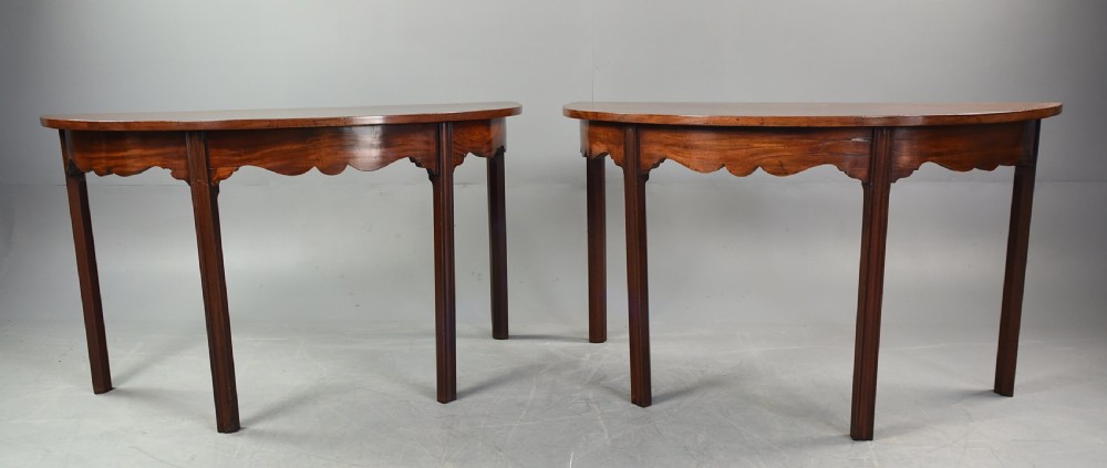 Pair of Georgian mahogany demi lune  console tables 