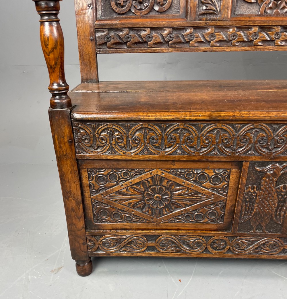 Victorian carved oak hall bench  View IV