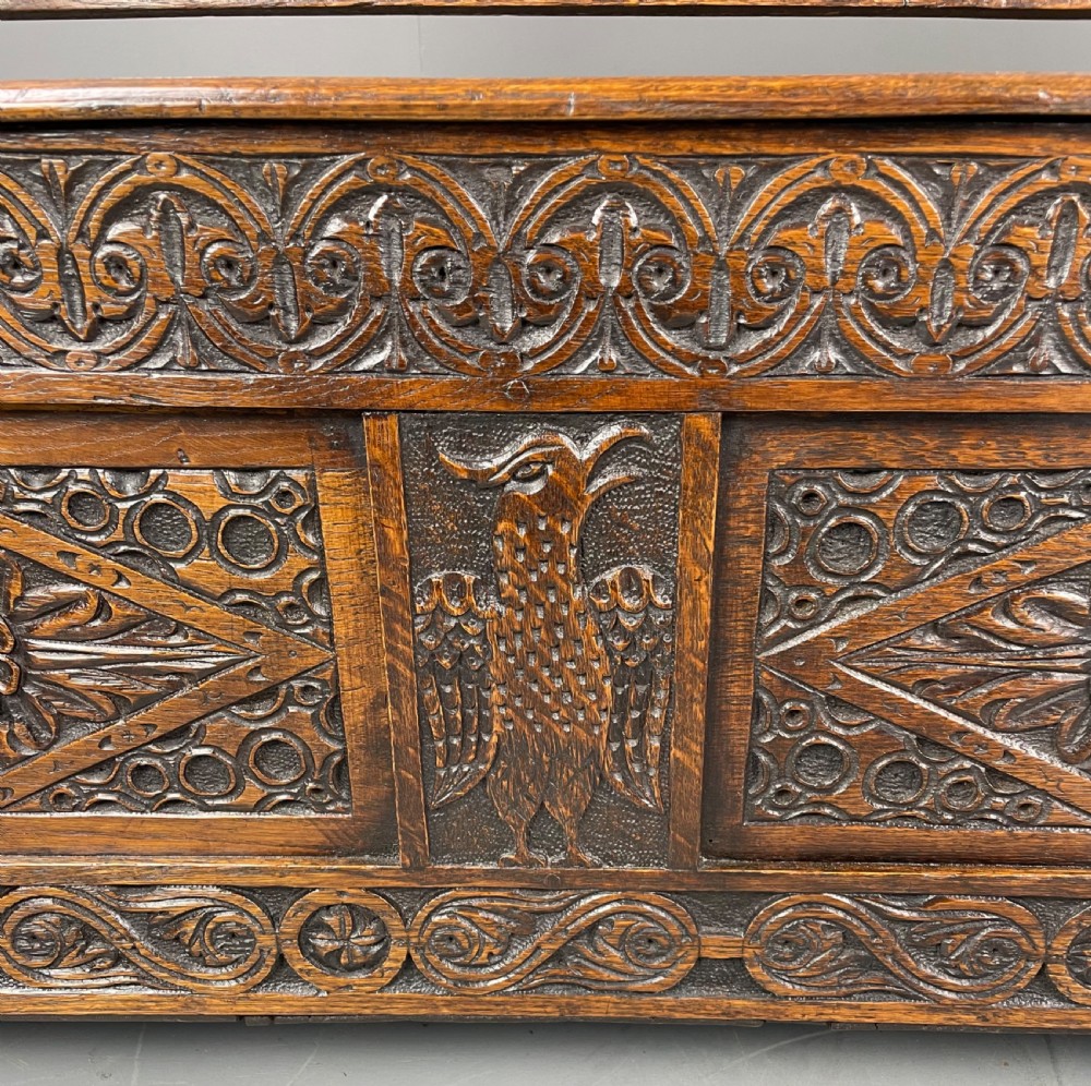 Victorian carved oak hall bench  View V