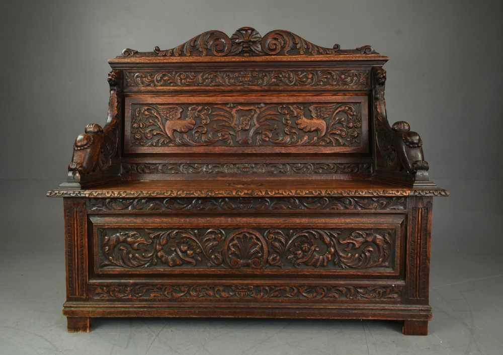 carved oak bench 