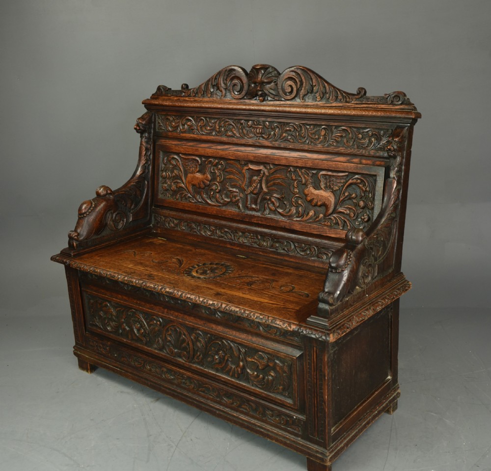 carved oak bench  View II