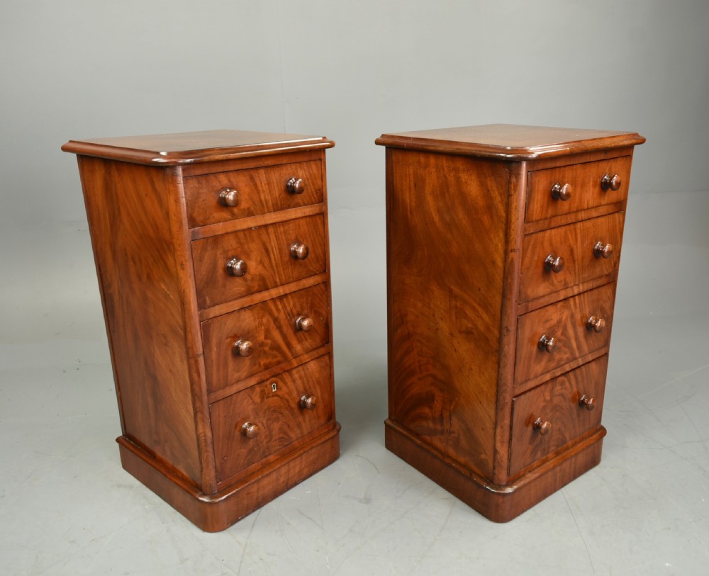 pair of Victorian flame mahogany  bedside chests  View III