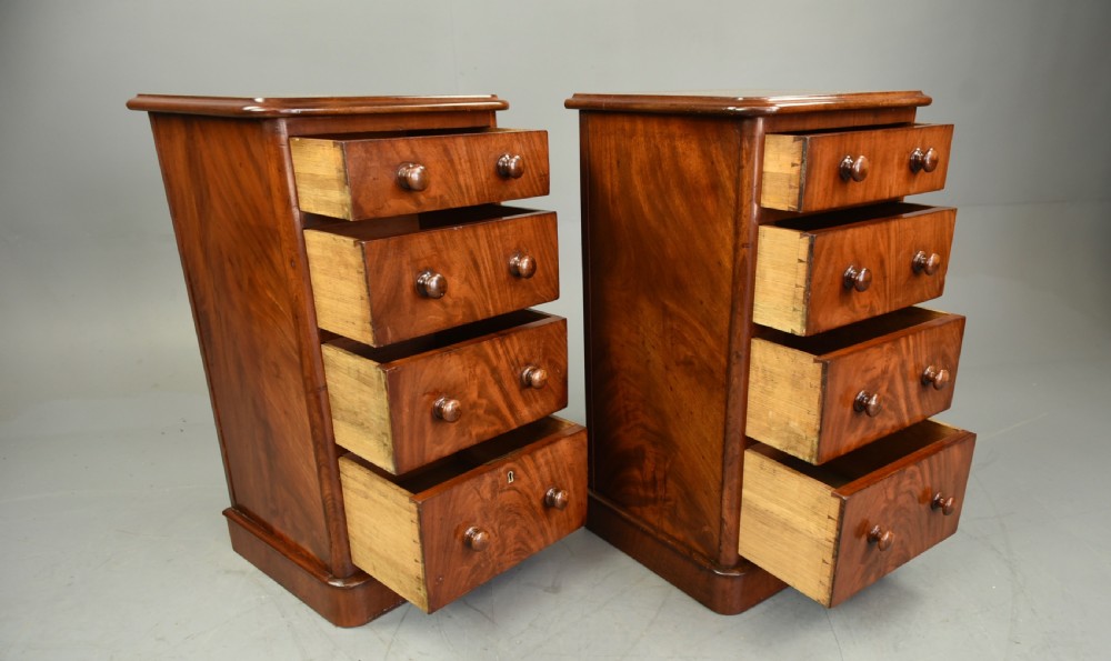pair of Victorian flame mahogany  bedside chests  View IV
