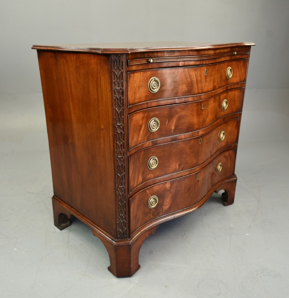 19th century mahogany serpentine chest of drawers S&H Jewell London View V