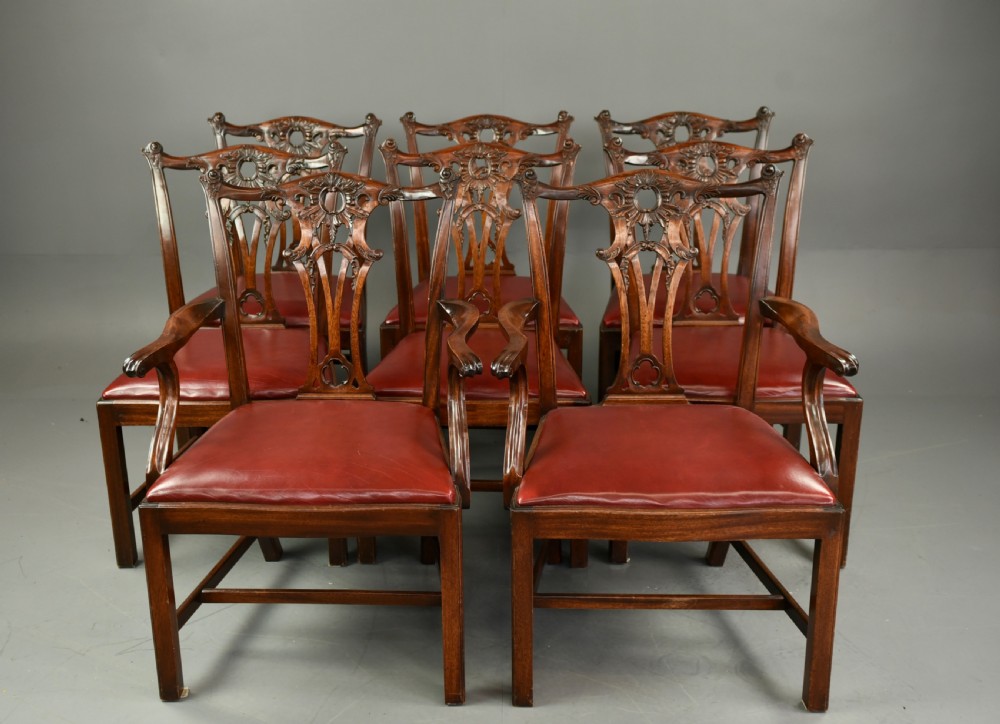 set of eight Chippendale style dining chairs 