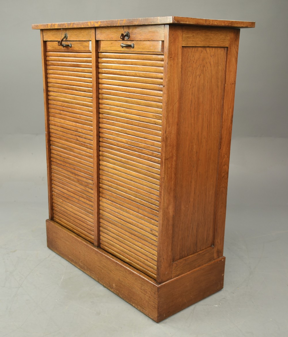 oak double tambour front file cabinet  View II
