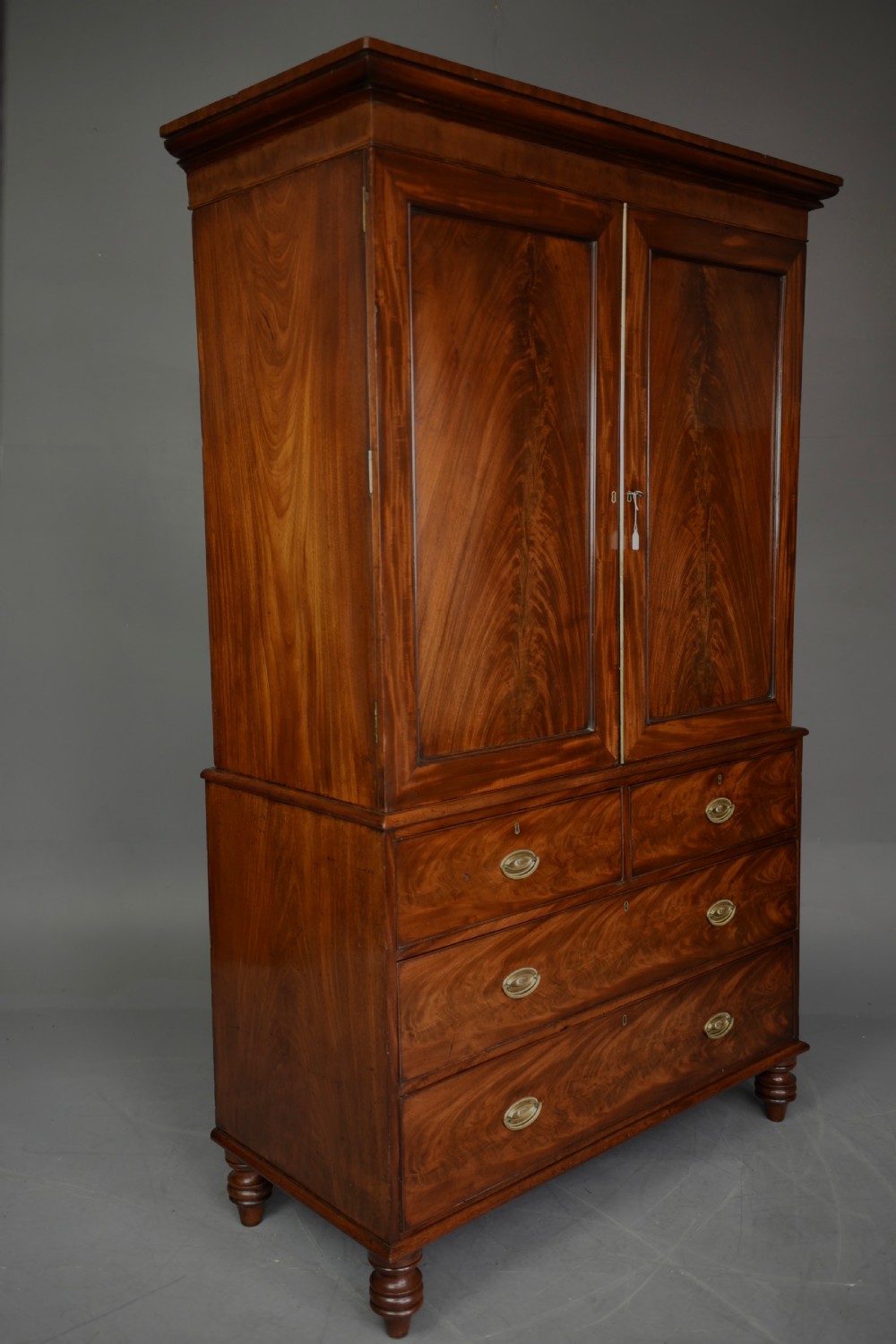 Georgian mahogany linen press  View II