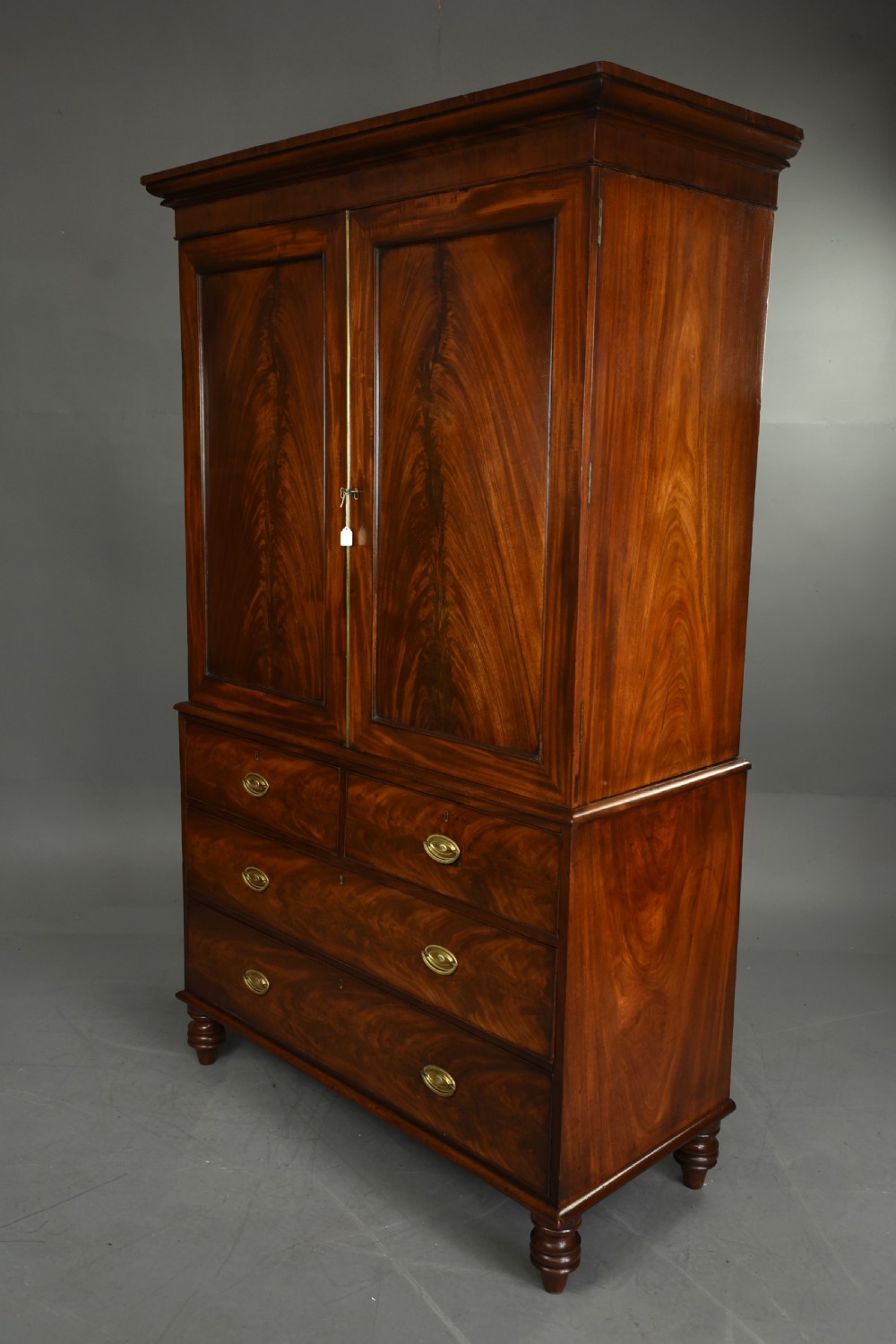 Georgian mahogany linen press  View III