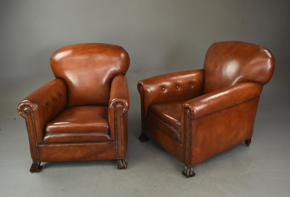 Antique pair of leather club chairs  View III