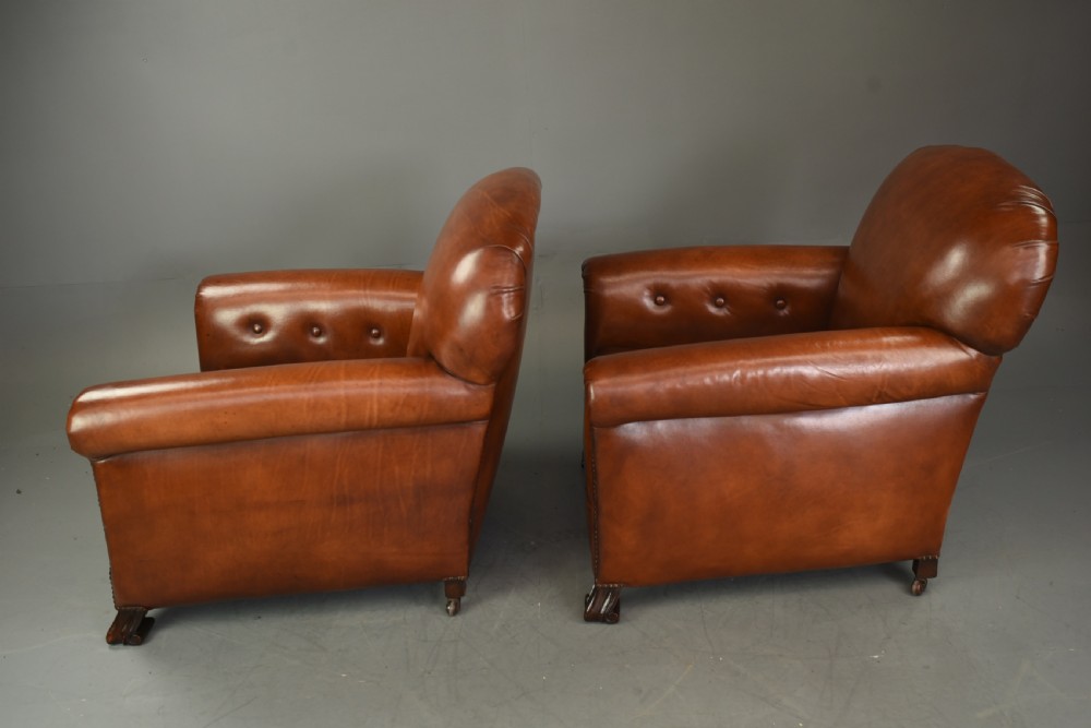 Antique pair of leather club chairs  View IV