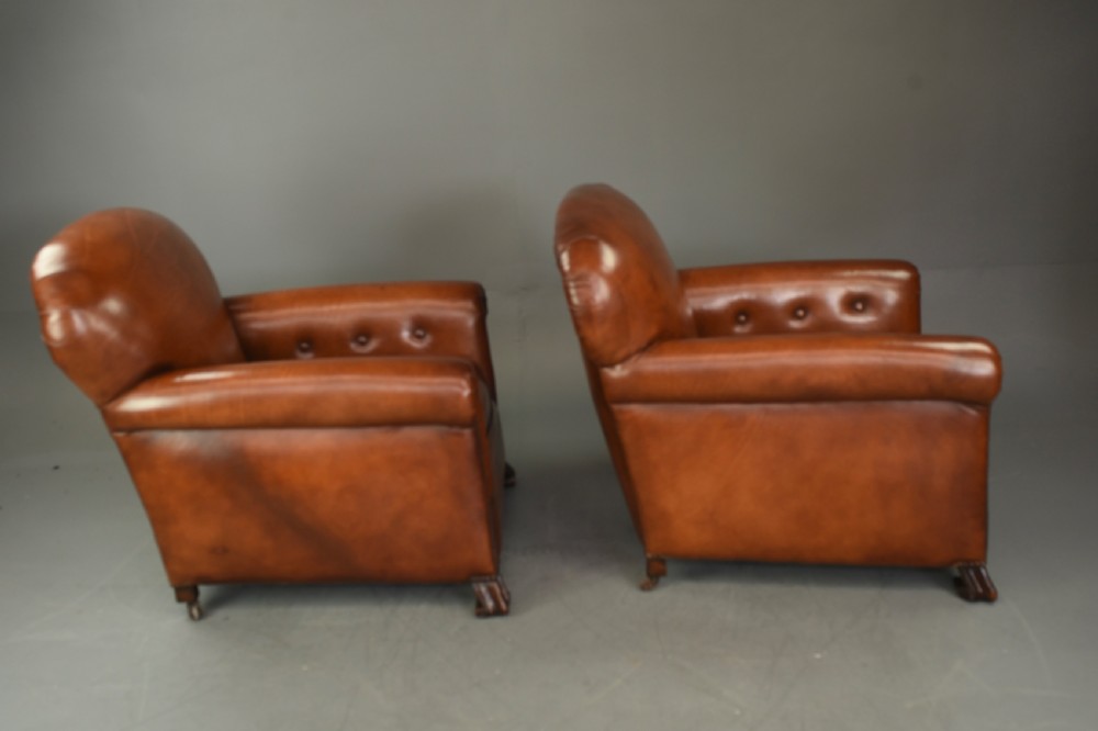 Antique pair of leather club chairs  View V