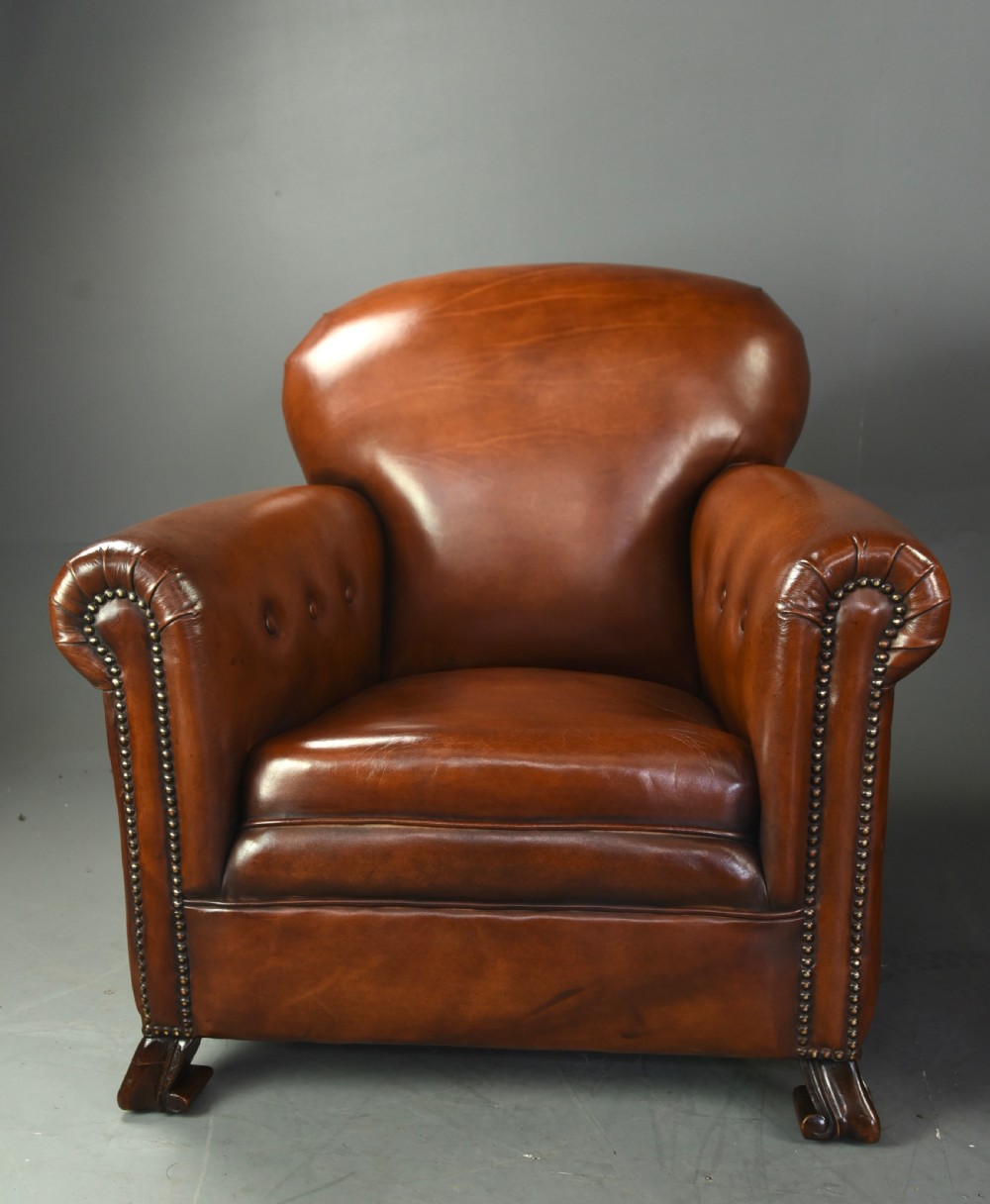 Antique pair of leather club chairs  View VII