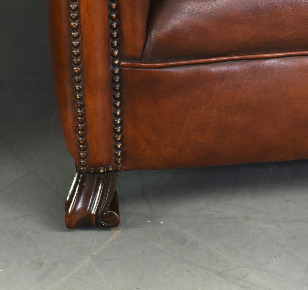 Antique pair of leather club chairs  View VIII