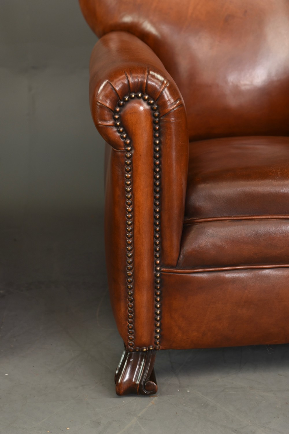 Antique pair of leather club chairs  View IX