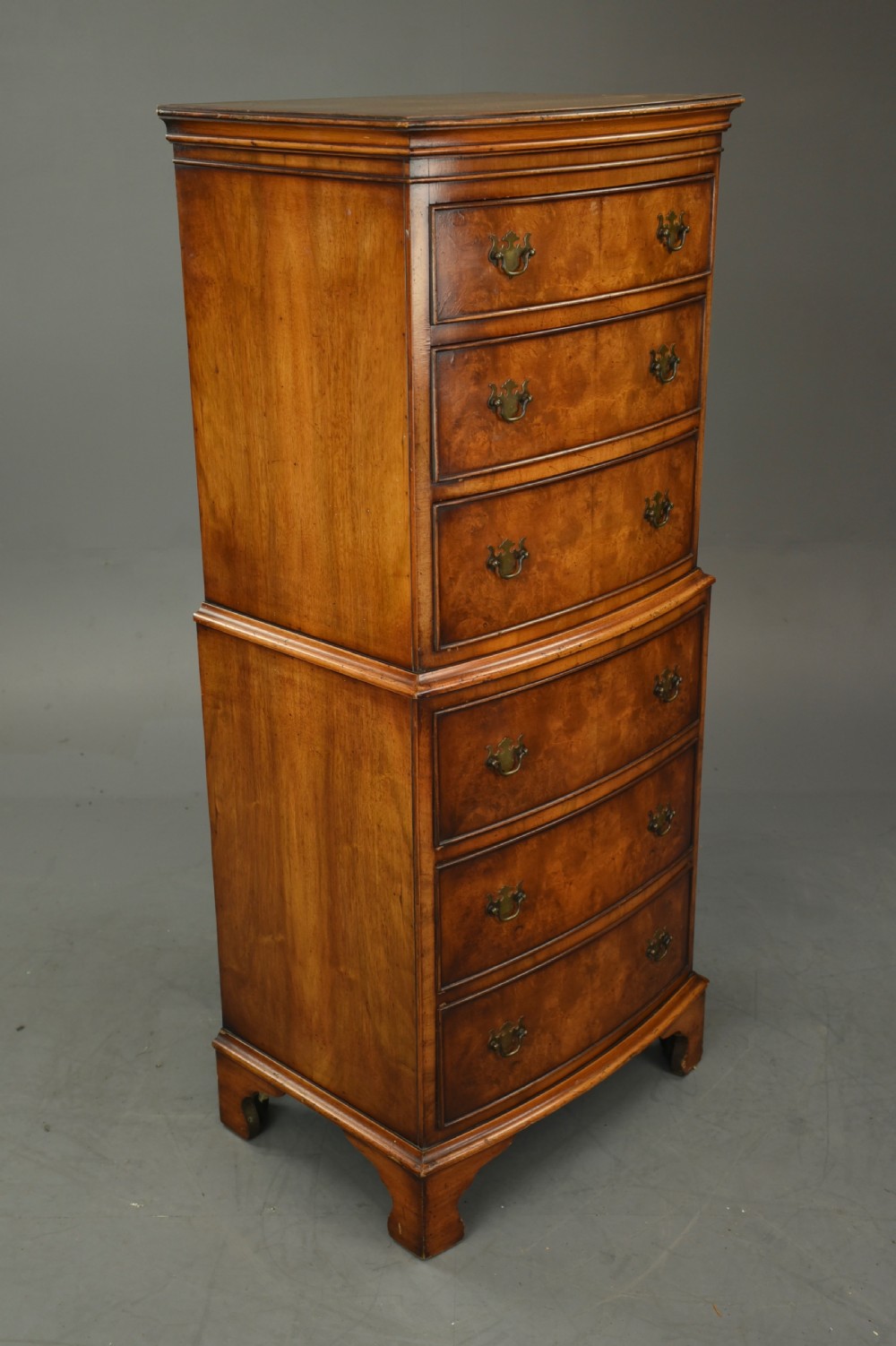 walnut bow front walnut chest of drawers tall boy  View III