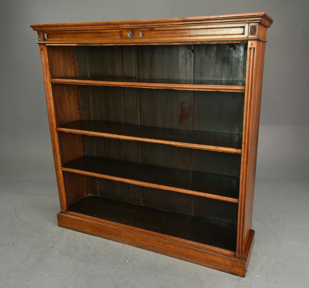 Victorian walnut open bookcase  View II