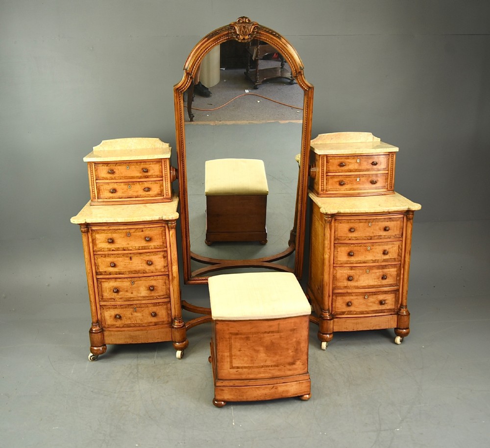 Victorian satinwood pedestal dressing table and matching ottoman stool
