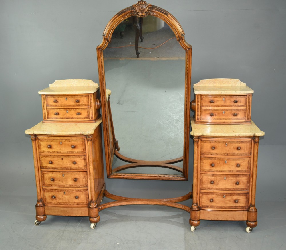 Victorian satinwood pedestal dressing table and matching ottoman stool View II