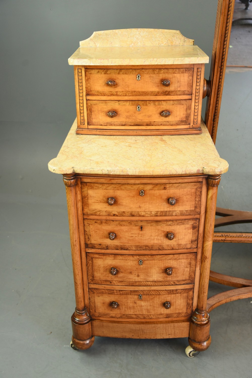 Victorian satinwood pedestal dressing table and matching ottoman stool View III