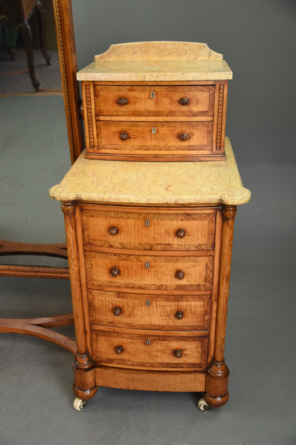 Victorian satinwood pedestal dressing table and matching ottoman stool View IV